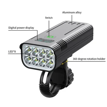 10000mAh Led Dviračio Žibintas Priekinis USB Įkrovimo 8*LED Vandeniui Žibintuvėlis dviračių Lempos Žibintuvėlis Dviračių Šviesos Žibintai