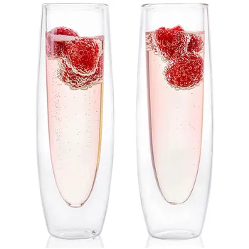 2-Piece Set Stiklo Šampano taurių Dvigubo Sluoksnio Handleless Putojantis Akiniai, High-End Raudonojo Vyno Akiniai Skaidriais Akiniais