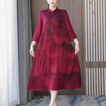 2022 kinijos retro nėrinių cheongsam stand-up apykaklės gėlių spausdinti aodai suknelė elegantiška vintage qipao suknelę vakarinę suknelę vestido