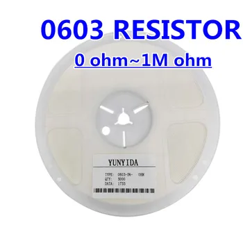 5000pcs/daug SMD Chip Rezistorius 0603 10K omų 5% 1/10W chip resistors 0 omo ~ 10M ohm 0R 10R 100R 1K 4.7 K 4K7 10K 22K 100K 470K