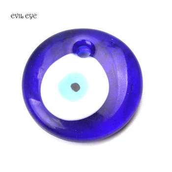 Blogis eye1pc mėlynas apvalus stiklas pikta akimi su gręžimo granulių žavesio papuošalai, aksesuarai apyrankės karoliai keychain skersmuo 30mm