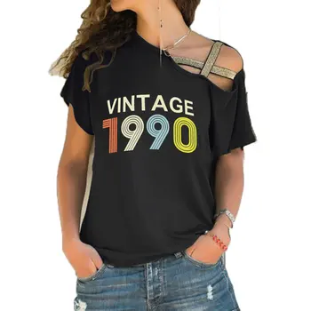Derliaus 1970 m. iki 1990 Spausdinti Pritaikoma Metų Moteris, T-marškinėliai, Ponios Atsitiktinis Marškinėlius Vasaros Atsitiktinis, Nereguliarus Nerijos Kryžiaus Tvarstis Viršūnės