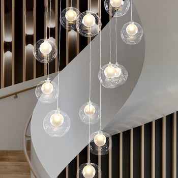 Didelis Laiptai šviestuvo LED Burbulas ilgai liustra Namų Hotel Prieškambario Pakabos lempos meninio stiklo kamuolys liustra apšvietimo