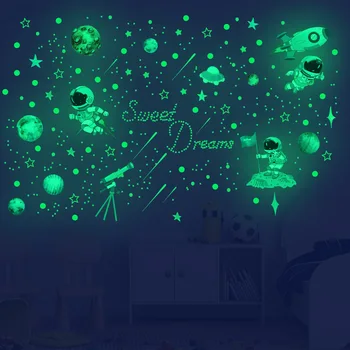 Liuminescencinės Siena Lipdukas Erdvėje Astronautai Raketų Star Sienos Popieriaus Namų Dekoro Kambarį Animacinių Filmų Lipdukai Švyti Tamsoje Lipdukas