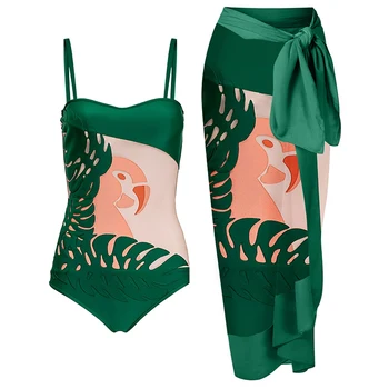 Mados Žalia Prašmatnus Spausdinti Bikini vientisi maudymosi kostiumėlį, Tuščiaviduriai iš Maudymosi Kostiumų Dizainerio Seimwear Vasaros Paplūdimio Drabužiai Backless Slim