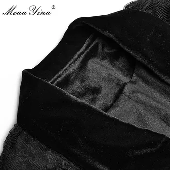 MoaaYina Mados kilimo ir tūpimo Tako Švarkelis Nėrinių Apsiaustas ilgomis rankovėmis dvieiliai juodo Aksomo Kailio Švarkelis