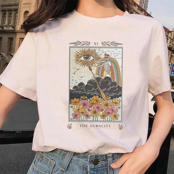 Moterų Taro Kortų Gėlių Juokinga Laiko Ponios Animacinių filmų Mados trumpomis Rankovėmis Vasarą Atspausdintas T-marškinėliai, moteriški marškinėliai Viršų Šablonas.