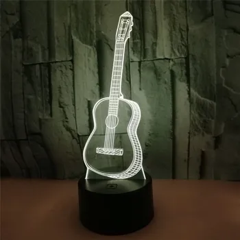 Optinė Iliuzija 3D LED gitara Naktį Šviesa 7 Spalva Keičiasi Naktį Šviesa Kambario Dekoro Šviesos Stalą Stalo Lempos