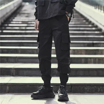 Vyrai Multi-kišenės, Elastinga Juosmens Dizaino Haremas Poilsiu Ziajać Vyrų Streetwear Punk Hip-Hop Krovinių Kelnės Vyrų Šokių Ziajać WQ129
