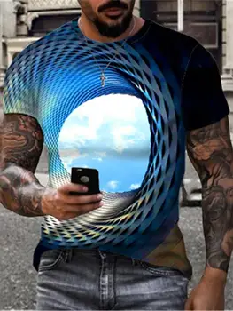 Vyriški T-Shirt 3D Spausdinimo Iliuzija Debesys Apvalios Kaklo Gatvės Atsitiktinis Trumpas Rankovės Viršuje Sportinę Atsitiktinis Mados Patogus Vasarą