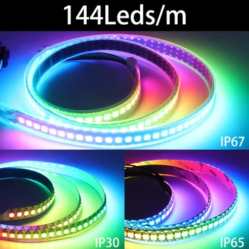 WS2812B Smart Pikselių RGB Led Šviesos Juostelės WS2812 IC 30/60/144 Taškų/Led/m IP30/IP65/IP67 DC5V Led Lempos Juosta DC5V