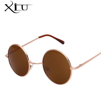 XIU akiniai nuo saulės vyrams, moterims, apvalios steampunk akinius metalo markės dizaineris UV400 akiniai nuo saulės