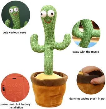 Šokių Kaktusas Pliušinis Žaislas Elektros Dainavimo 120 Dainas Su Šviesos Sukimo Kaktusas Įrašymo Mokymasis Kalbėti Muzikos Žaislas Vaikams